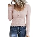 KINLONSAIR Women Long Sleeve Henley Shirts Scoop Neck T-shirt Basic Tops