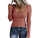 KINLONSAIR Women Long Sleeve Henley Shirts Scoop Neck T-shirt Basic Tops