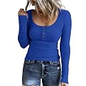 KINLONSAIR Women Long Sleeve Henley Shirts Scoop Neck T-shirt Basic Tops