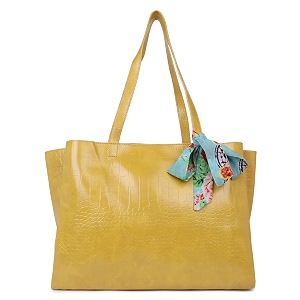 kinoz stylish trendy casual croco printed tote bag for girls and womens handbag yellow