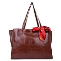Kinoz Stylish Casual Look Croco Printed Tote With stylish ribbon Bag For Girls And Womens Handbag (Coffee)