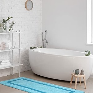 kinton crafts classic bath runners pack of 1-60x140cm - 1900 gsm quick drying cotton floor mat perfect for hallwayentrancebathroomanti skid floor mat for kitchenlint freedouble stitched-blue