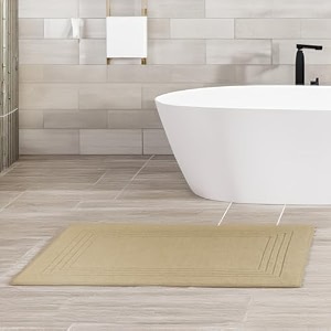 kinton crafts quick drying bath mats 50 x 80 cm 1000 gsm premium cotton soft amp durable machine wash non-slippery absorbent floor mat for bathroom classic double stitched taupe bath mat