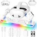 Kinwin 30W Fast Charging Dock for Meta Quest 3S/3/2, Magnetic Charger Station Stand for Oculus Quest 3S/3 Accessories with 11-Color RGB Light, 2 Rechargeable Batteries &amp; Covers for Headset (White)
