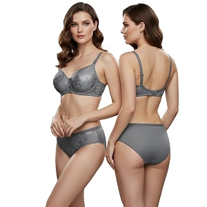 Kinzie Elegant Floral Jacquard Lingerie Set Grey