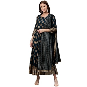KIPEK Womens Mustard Block Print Kurta with