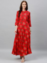 kipek Floral Print Viscose Rayon Anarkali Kurta for Women (Red)