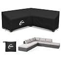 Kipiea Patio V-Shaped Sectional Sofa Cover, 420D Heavy-Duty Oxford Fabric Outdoor Sectional Cover with 6 Windproof Buckles, Anti UV and No Tears, No Fading (105"/105" L x 33.5" D x 31" H) Black