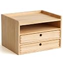 KIRIGEN Wooden Desk Organizer with 2 Drawers and Top Tray, Natural 3D2C-NA