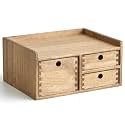 KIRIGEN Wooden Desk Organizer with 3 Drawers and Top Tray, Brown DT1D3C-DBR