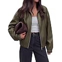 KIRUNDO Fall Faux Leather Jacket Women Oversized Zip Up Bomber Coats