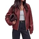 KIRUNDO Fall Faux Leather Jacket Women Oversized Zip Up Bomber Coats