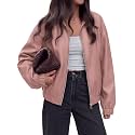 KIRUNDO Fall Faux Leather Jacket Women Oversized Zip Up Bomber Coats