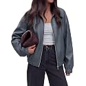 KIRUNDO Fall Faux Leather Jacket Women Oversized Zip Up Bomber Coats
