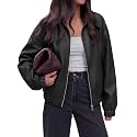 KIRUNDO Fall Faux Leather Jacket Women Oversized Zip Up Bomber Coats