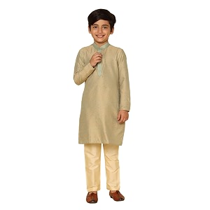 kisah kid39s full sleeves silk blend knee length woven design green kurta pyjama set 7-8y