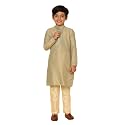 KISAH Kid's Full Sleeves Silk Blend Knee Length Woven Design Green Kurta Pyjama Set (7-8Y)