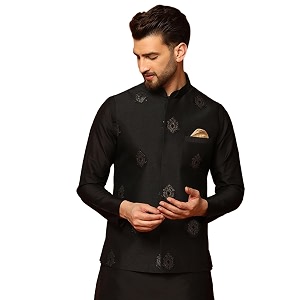 Kisah Mens Cotton Blend Embroidered Nehru Jacket