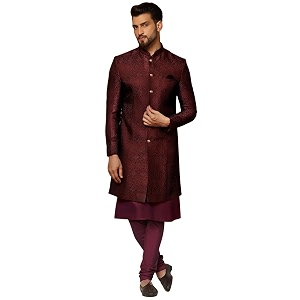 kisah men39s silk blend kurta sherwani churidar set