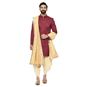 KISAH Mens Indo-Western Sherwani Dhoti Set Purple