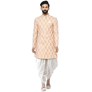 KISAH Mens Indo-Western Sherwani Peach Cotton Blend