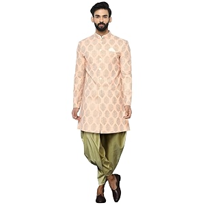 KISAH Mens Indo-Western Sherwani Peach Cotton Blend