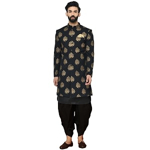 KISAH Mens Indo-Western Sherwani Peach Cotton Blend