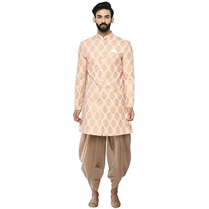 KISAH Mens Indo-Western Sherwani Peach Cotton Blend