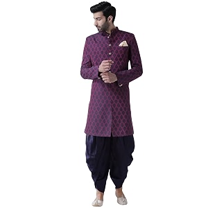 KISAH Mens Indo-Western Sherwani Dhoti Set Purple