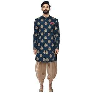 KISAH Mens Indo-Western Sherwani Peach Cotton Blend