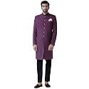 KISAH Men's Indo-Western Sherwani, Yellow Silk Blend, Jacquard Mandarin Collar Regular Fit Long Sleeves