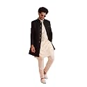 KISAH Men's Kurta Sherwani Churidar Set Indo-Western, Grey Silk Blend, Woven Design Regular Fit Mandarin Collar Full Sleeves
