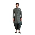 KISAH Men's Ethnic Wear Silk Blend Printed Regular Fit Green Kurta Indo Western Sherwani Set