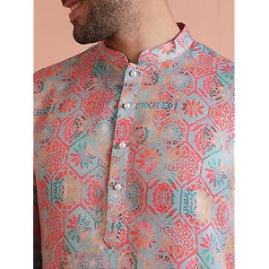 KISAH Mens Pashmina Printed Kurta Pyjama Set