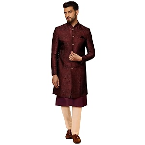 kisah men39s silk blend kurta sherwani trouser set