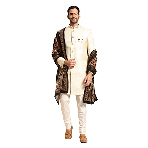 kisah men39s silk blend textured sherwani set regular fit  wedding festive amp occasion wear