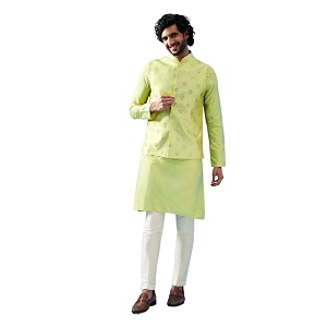 KISAH Men Printed Kurta Jacket Set Full