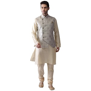KISAH Men Printed Kurta Jacket Set Full