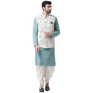 KISAH Men Printed Kurta Jacket Set Full