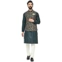 KISAH Men Printed Kurta Jacket Set Full