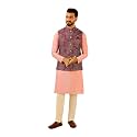 KISAH Men Printed Kurta Jacket Set, Full Sleaves, Knee Length, Straight, Regular Fit, Mandarin Collar Ethnic Wear