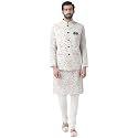 KISAH Men White Floral Kurta with Churidar