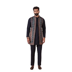 KISAH Mens Kurta Jacket Trouser SetPashmina Fabric