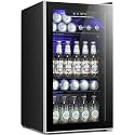 Kismile 3.2 Cu.ft Beverage Refrigerator and Cooler, 130 Can Mini Fridge Glass Door,Digital Temperature Display for Soda, Beer or Wine, Small Drink Dispenser Cooler for Home, Office or Bar(Black)