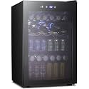 Kismile 4.5 Cu.ft Beverage Refrigerator and Cooler,145 Can Mini Fridge Glass Door with Digital Temperature Display for Soda,Beer or Wine,small Drink Dispenser Cooler for Home,Office or Bar (Black)