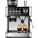 Kismile - Espresso machines with shredder, 15 bar professional espresso machine with removable water tank, hot water function, milk frother steam rod for