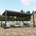 Kiss the Water Louvered Pergola 12'x16', Patio Outdoor Pergola with Adjustable Rainproof Roof and Gutter System, Metal Hardtop Gazebo for Patio, Deck, Garden, Yard, Dark Gray
