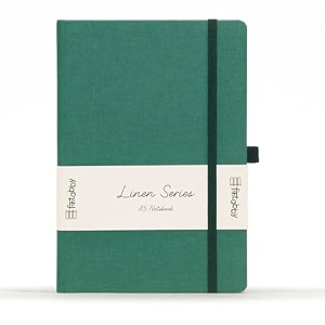 kitabby  linen series  a5 size hard bound notebook with pen elastic band and back pocket  192 pages  80gsm natural shade paper  linen fabric cover material  aqua blue