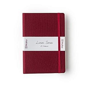 kitabby  linen series  a5 size hard bound notebook with pen elastic band and back pocket  192 pages  80gsm natural shade paper  linen fabric cover material  maroon
