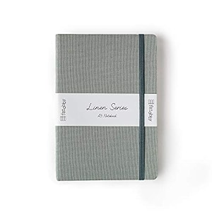 kitabby  linen series  a5 size hard bound notebook with pen elastic band and back pocket  192 pages  80gsm natural shade paper  linen fabric cover material  grey